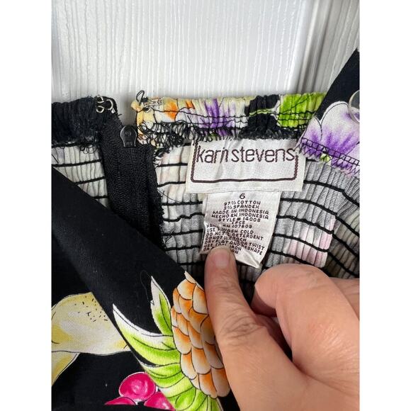 Karin Stevens Black Fruit Floral Hawaiian Sun Dress XS VTG 90s Summer Vacation - Picture 2 of 6